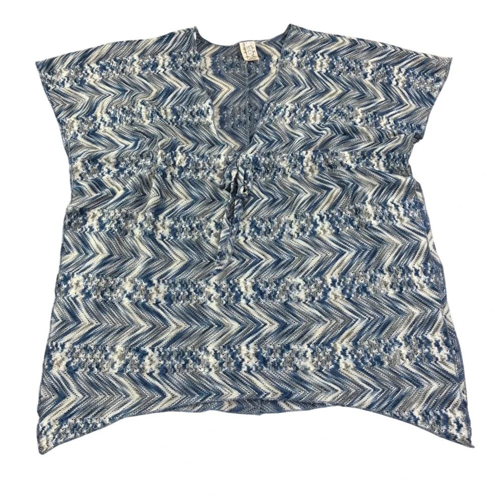 BECCA Swim Cover Up‎ Womens XS/S Blue Metallic Chevron Crochet Knit Drawstring
